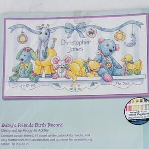 VTG Y2K Dimensions BabyHugs Baby's Friends Birth Cross Stitch Kit SEALED 18"x12"